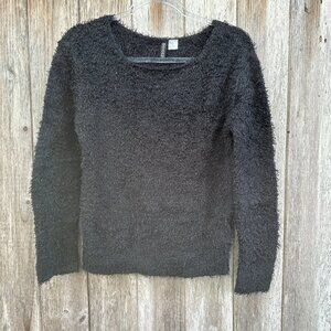 H&M Black Fuzzy Scoop Neck Long Sleeve Sweater Size XS